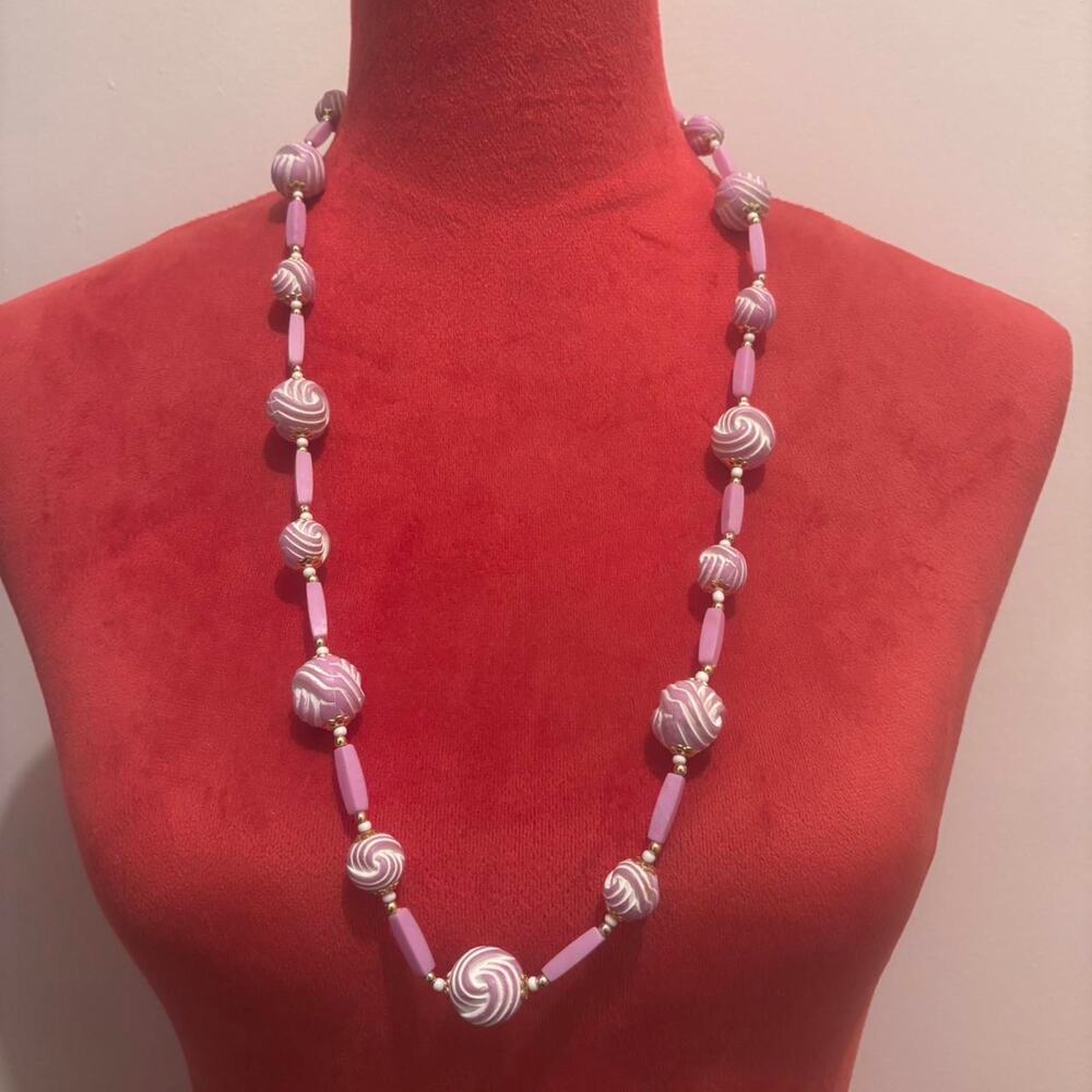 Pink and white swirl beaded